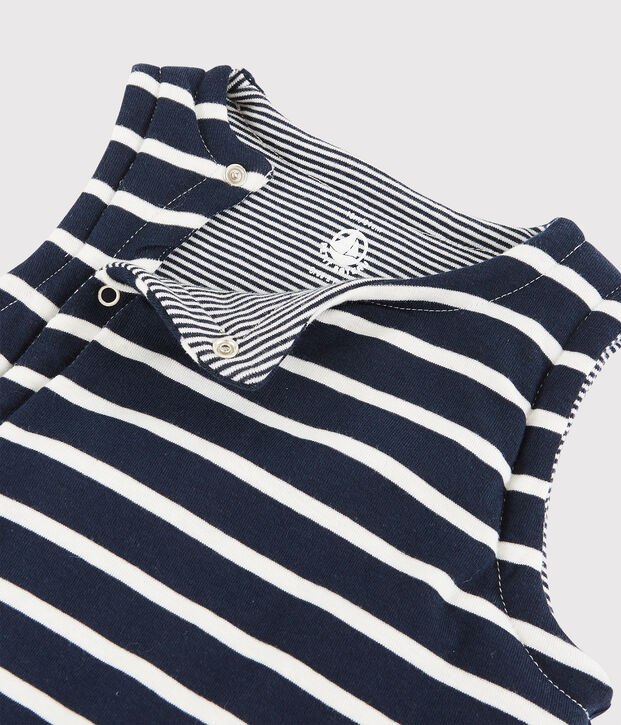 Chaleco reversible de punto acanalado enguatado para beb&eacute; azul/blanco