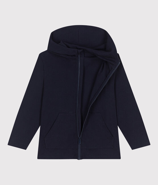 Sudadera infantil de algodón liso con capucha y cremallera azul SMOKING