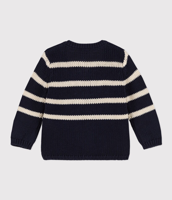 Cárdigan de punto tricotado de algodón a rayas para bebé azul SMOKING/ AVALANCHE