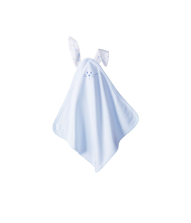 Peluche de conejo para beb&eacute; de punto blanco/azul
