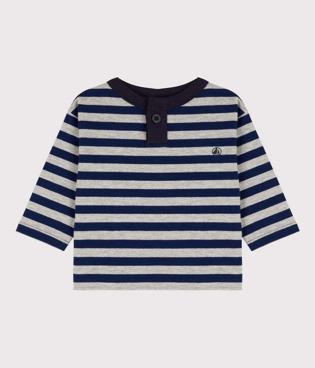 Camiseta de algod&oacute;n de manga larga para beb&eacute; azul/gris