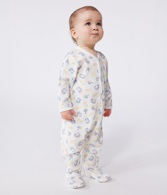Pijama de algodón para bebé con furgonetas blanco MARSHMALLOW/blanco MULTICO