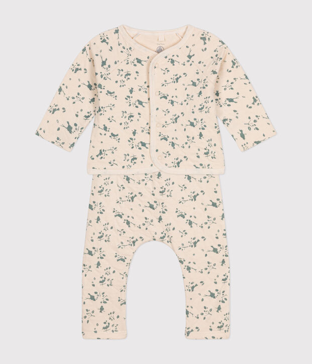 Conjunto de dos piezas para beb&eacute; de t&uacute;bico acolchado crudo/verde