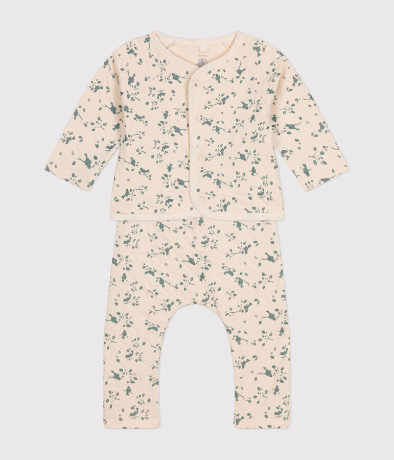 Conjunto de dos piezas para beb&eacute; de t&uacute;bico acolchado crudo/verde