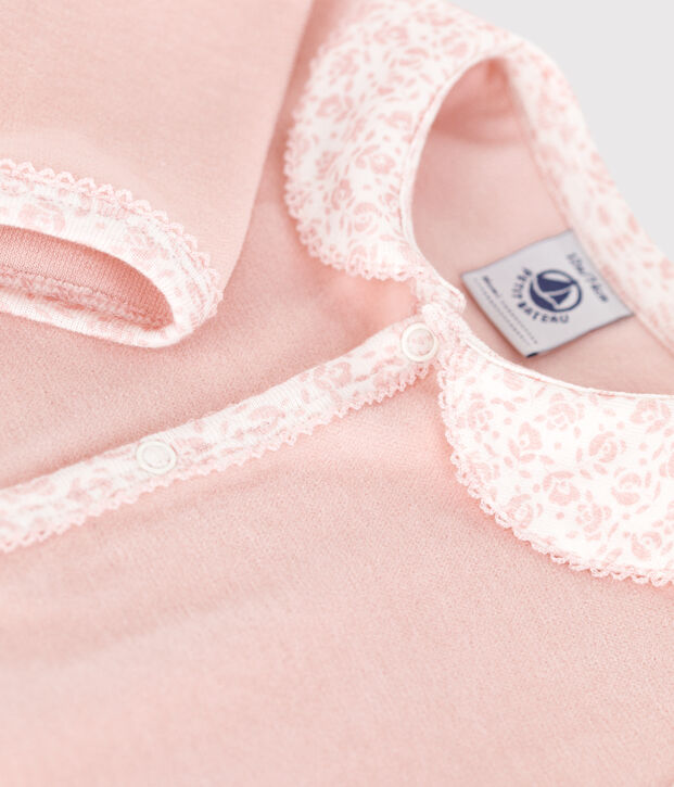 Pijama de terciopelo con cuello para beb&eacute; rosa
