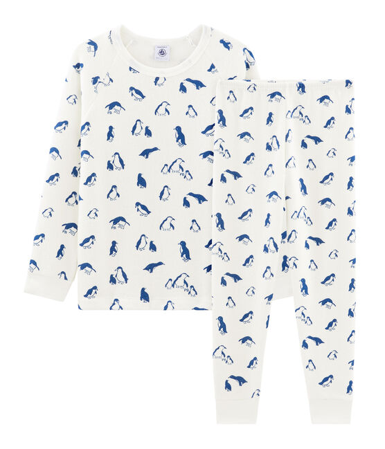 Pijama unisex de rizo picado muy cálido blanco MARSHMALLOW/azul MAJOR