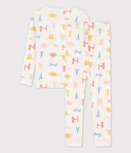 Pijama snugfit de París de algodón orgánico infantil unisex blanco MARSHMALLOW/blanco MULTICO