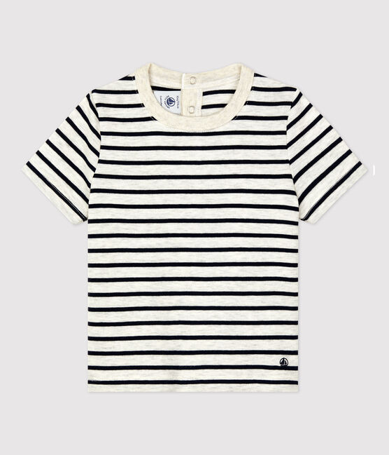 Camiseta de manga corta a rayas de algodón para bebé beige MONTELIMAR/azul SMOKING