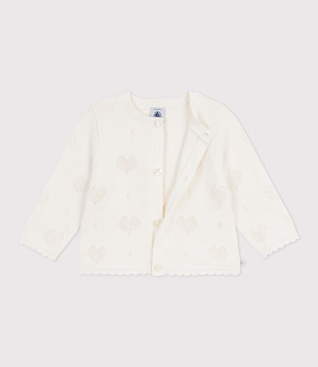 C&aacute;rdigan de algod&oacute;n con estampado de corazones para beb&eacute; blanco