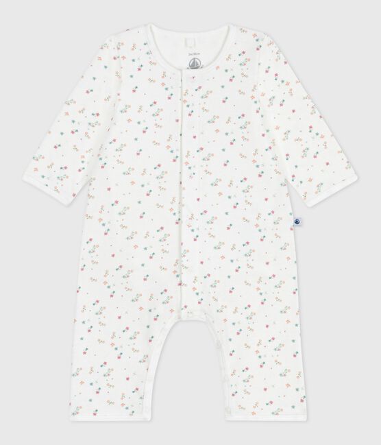 Bodyjama sin pies de algodón con estampado de flores para bebé blanco MARSHMALLOW/blanco MULTICO