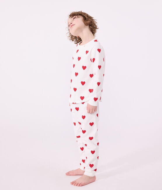 Pijama infantil de niño con corazones de punto blanco MARSHMALLOW/rojo TERKUIT