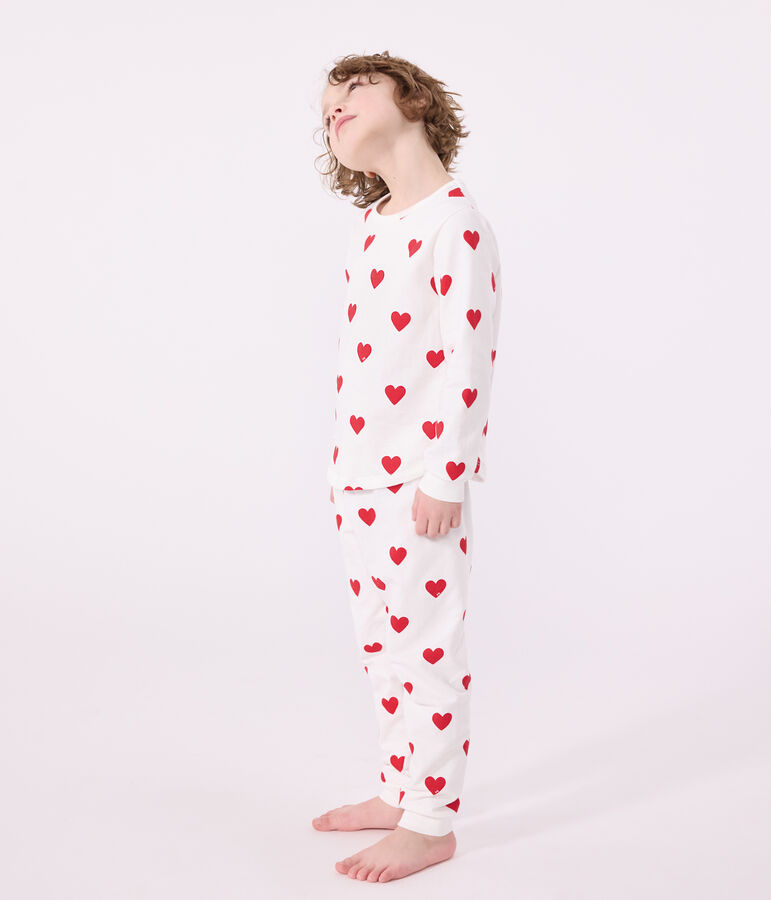 Pijama infantil de ni&ntilde;o con corazones de punto blanco MARSHMALLOW/rojo TERKUIT