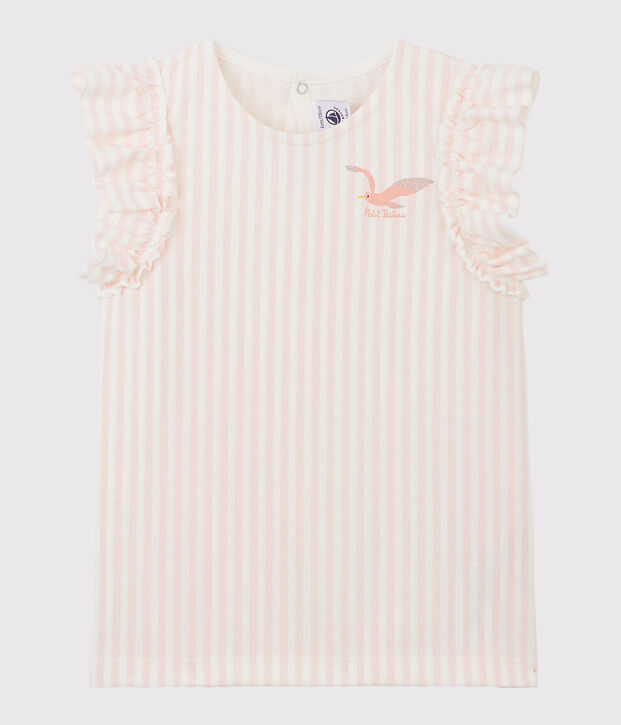 Camiseta de manga corta de punto de ni&ntilde;a rosa/blanco
