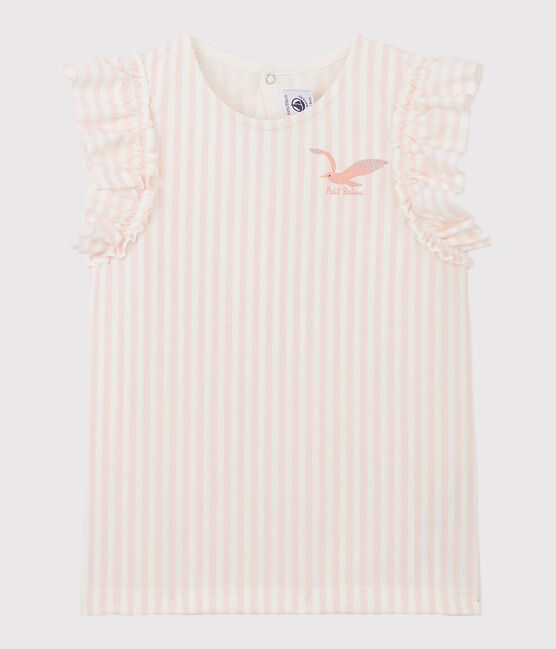 Camiseta de manga corta de punto de niña rosa MINOIS/blanco MARSHMALLOW