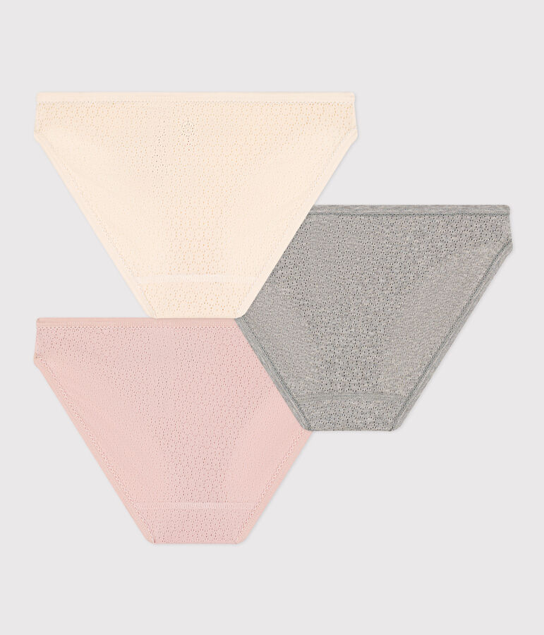 Juego de 3 braguitas de algod&oacute;n calado para mujer multicolor