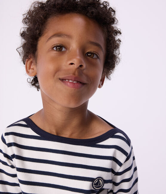 Marinera de algodón orgánico para niño/niña blanco MARSHMALLOW/azul SMOKING