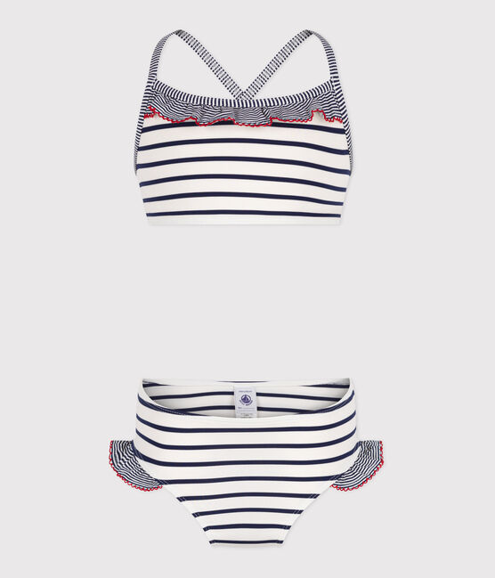 Bikini infantil a rayas blanco MARSHMALLOW/azul MEDIEVAL