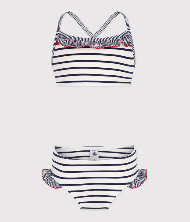Bikini infantil a rayas blanco/azul
