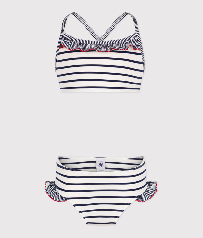 Bikini infantil a rayas blanco/azul