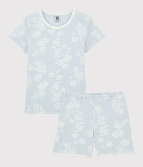 Pijama hawaiano azul de algodón de niña PLEINAIR/ MARSHMALLOW