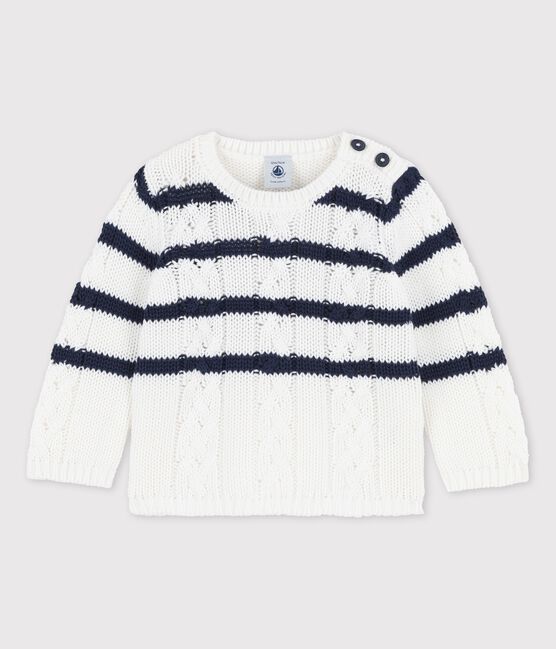 Jersey de punto trenzado para bebé blanco MARSHMALLOW/azul SMOKING