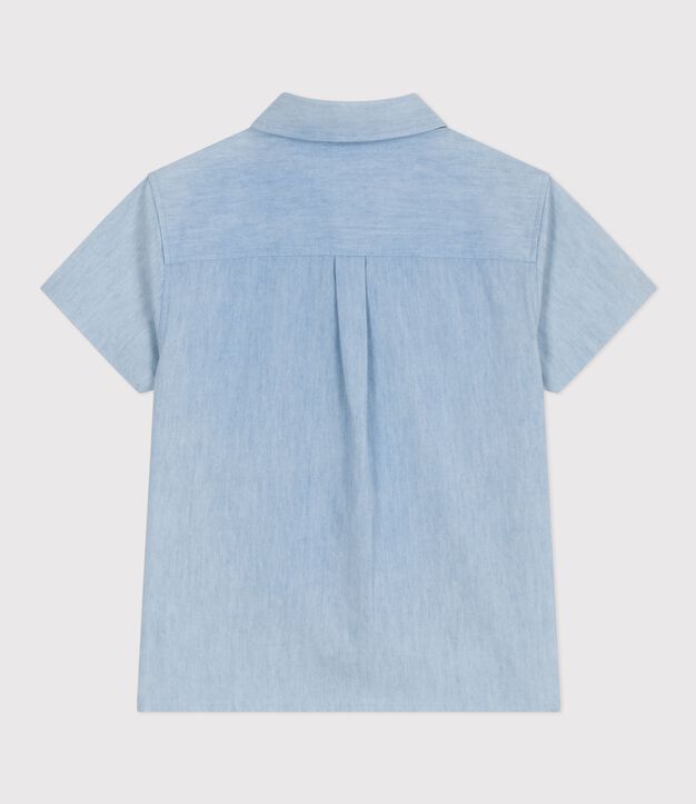 Camisa infantil de algod&oacute;n de manga corta azul