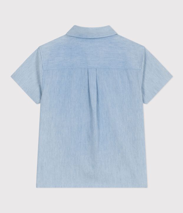 Camisa infantil de algod&oacute;n de manga corta azul