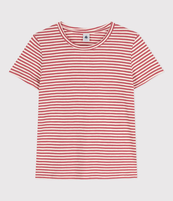 Camiseta LA RECTA de algodón con cuello redondo para mujer rosa PAPI/beige AVALANCHE