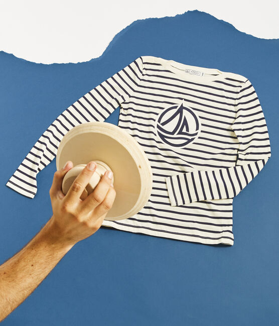 Camiseta marinera de mujer beige COQUILLE/azul SMOKING