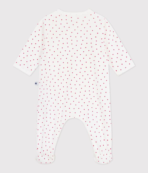 Pijama de algod&oacute;n con corazoncito para beb&eacute; blanco/rojo