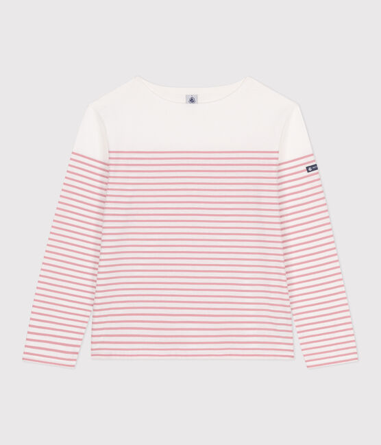 Camiseta marinera de algodón de manga larga para mujer blanco MARSHMALLOW/rosa CHARME