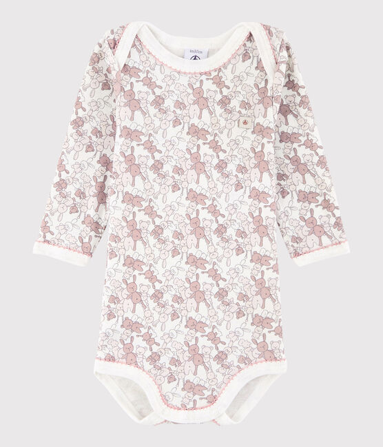 Bodi de manga larga de bebé niña rosa CHARME/blanco MARSHMALLOW