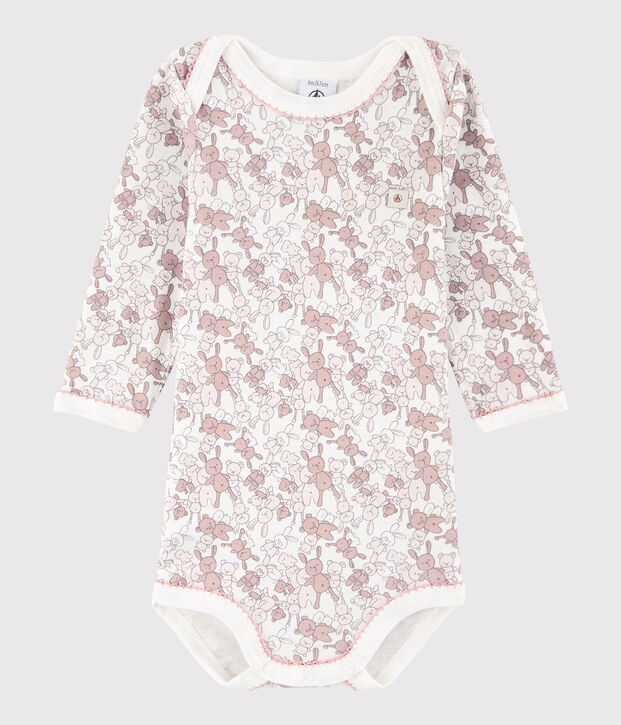 Bodi de manga larga de beb&eacute; ni&ntilde;a rosa/blanco