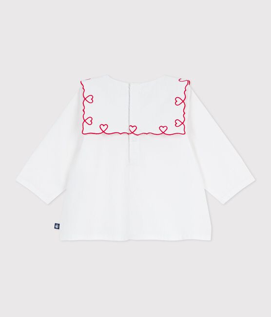 Blusa de popelina de algodón de manga larga con bordado de corazones para bebé blanco ECUME