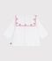 Blusa de popelina de algodón de manga larga con bordado de corazones para bebé blanco ECUME