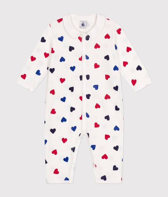 Pijama sin pies de algodón con estampado de corazones para bebé blanco MARSHMALLOW/blanco MULTICO