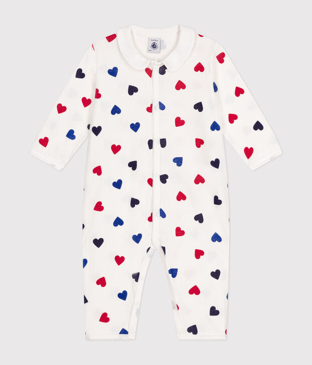 Pijama sin pies de algod&oacute;n con estampado de corazones para beb&eacute; blanco/multicolor