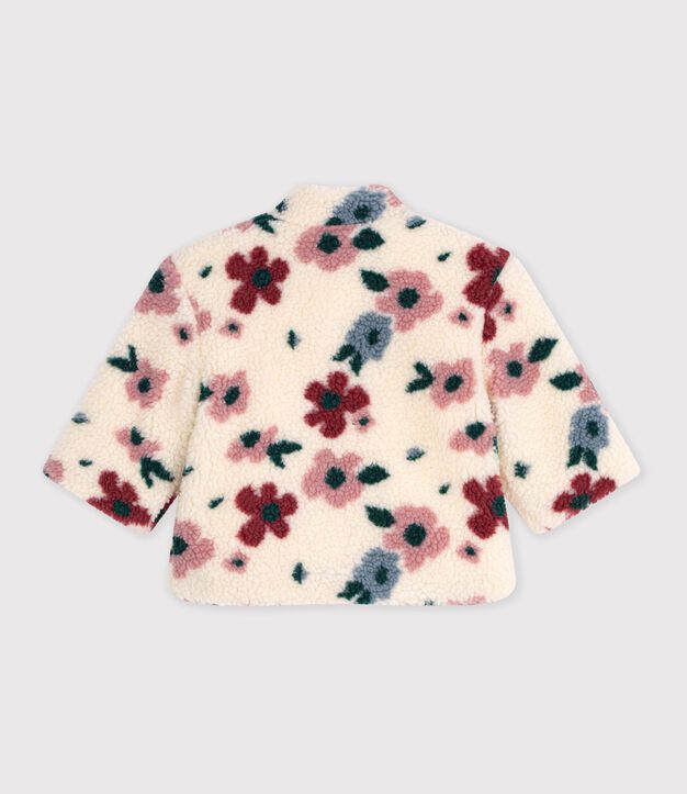 Abrigo enguatado de borreguito con estampado de flores para beb&eacute; crudo/multicolor