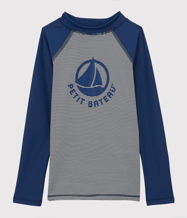 Camiseta anti-UV reciclada para ni&ntilde;o/ni&ntilde;a azul/blanco