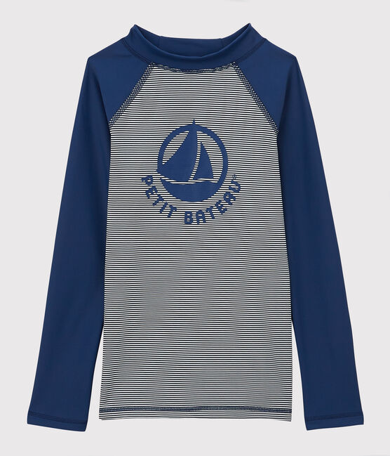 Camiseta anti-UV reciclada para niño/niña azul MEDIEVAL/blanco MARSHMALLOW