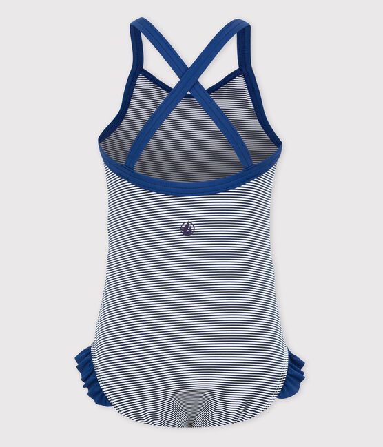 Bañador de 1 pieza icónico de niña azul MEDIEVAL/blanco MARSHMALLOW