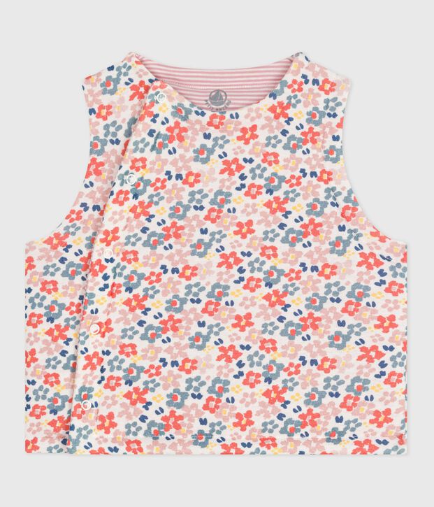 Chaleco reversible de algod&oacute;n estampado para beb&eacute; blanco/rosa