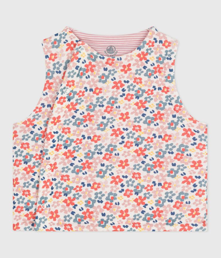 Chaleco reversible de algod&oacute;n estampado para beb&eacute; blanco/rosa