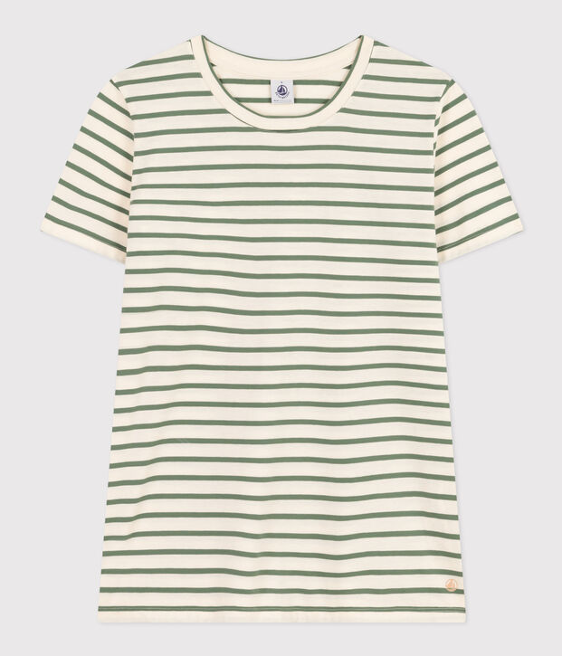 Camiseta LA RECTA de algod&oacute;n con cuello redondo para mujer crudo/verde