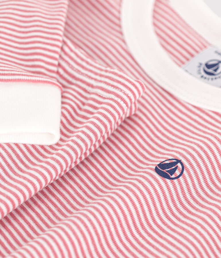 Pijama infantil ajustado de algod&oacute;n a rayas rosa/blanco