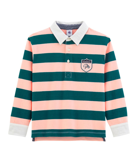 Polo rugby infantil para niño verde PINEDE/rosa ROSAKO