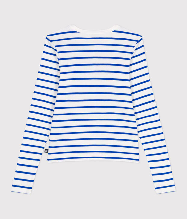 C&aacute;rdigan de algod&oacute;n liso para mujer blanco/azul