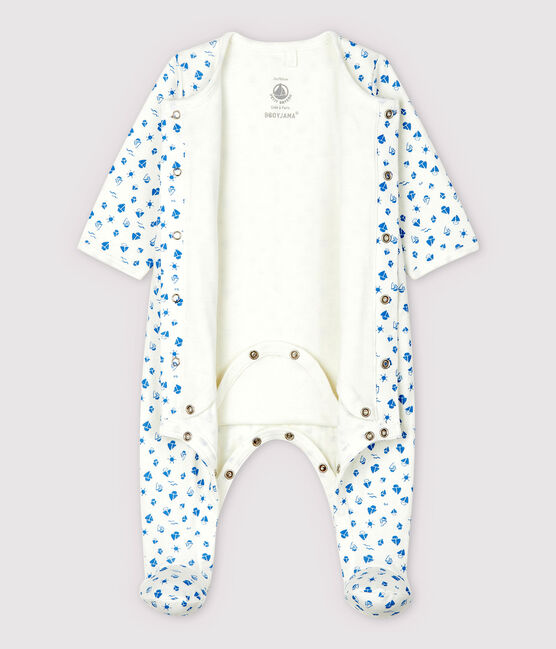 Bodyjama con estampado de barcos de bebé en tejido tubular de algodón ecológico blanco MARSHMALLOW/azul COOL