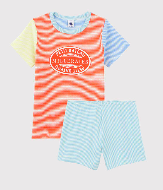 Pijama corto de mil rayas de colores de algodón de niño naranja BRAZILIAN/crudo MULTICO