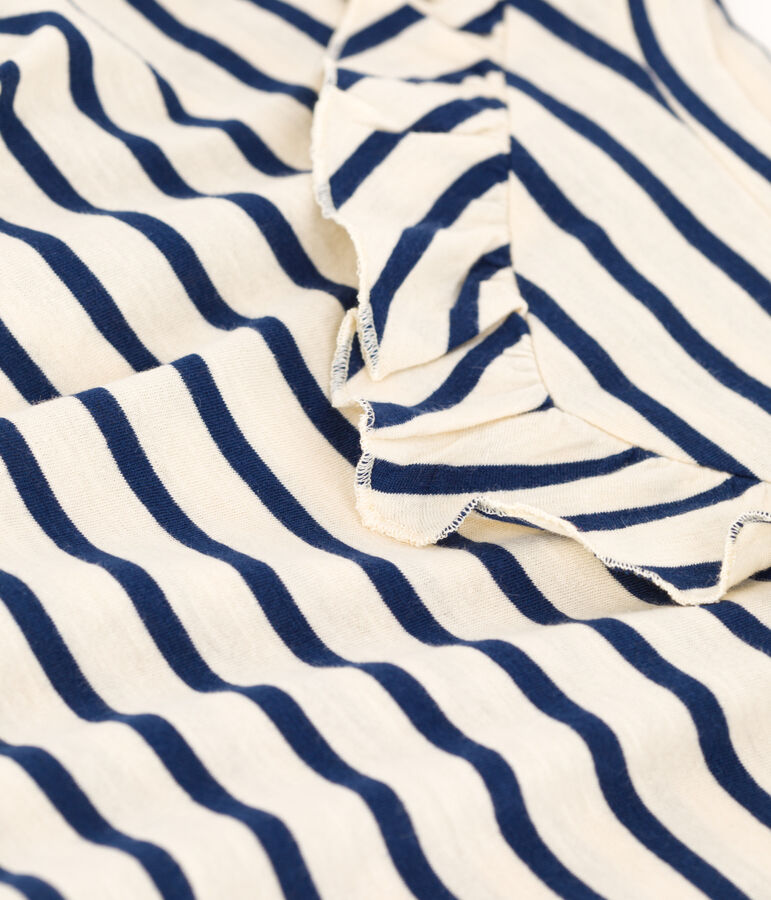 Camiseta de manga corta de algod&oacute;n de ni&ntilde;a crudo/azul